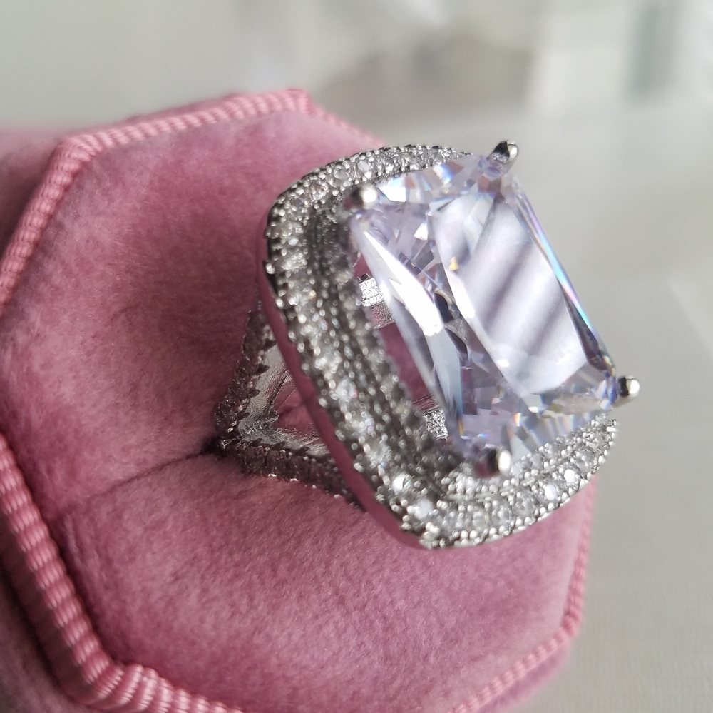 Swarovski Elements 925 Sterling Silver Huge Halo Solitaire Statement Ring NEW - Picture 6 of 17